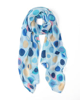lightweight scarf, spotted scarf, fun scarf, shades of blue scarf